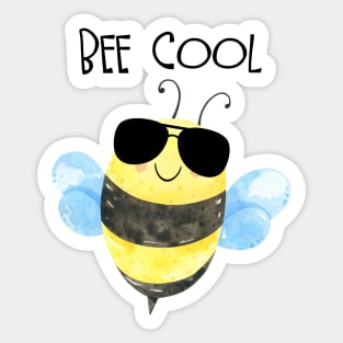 Cute Watercolor Cool Bee With Sunglasses Sticker